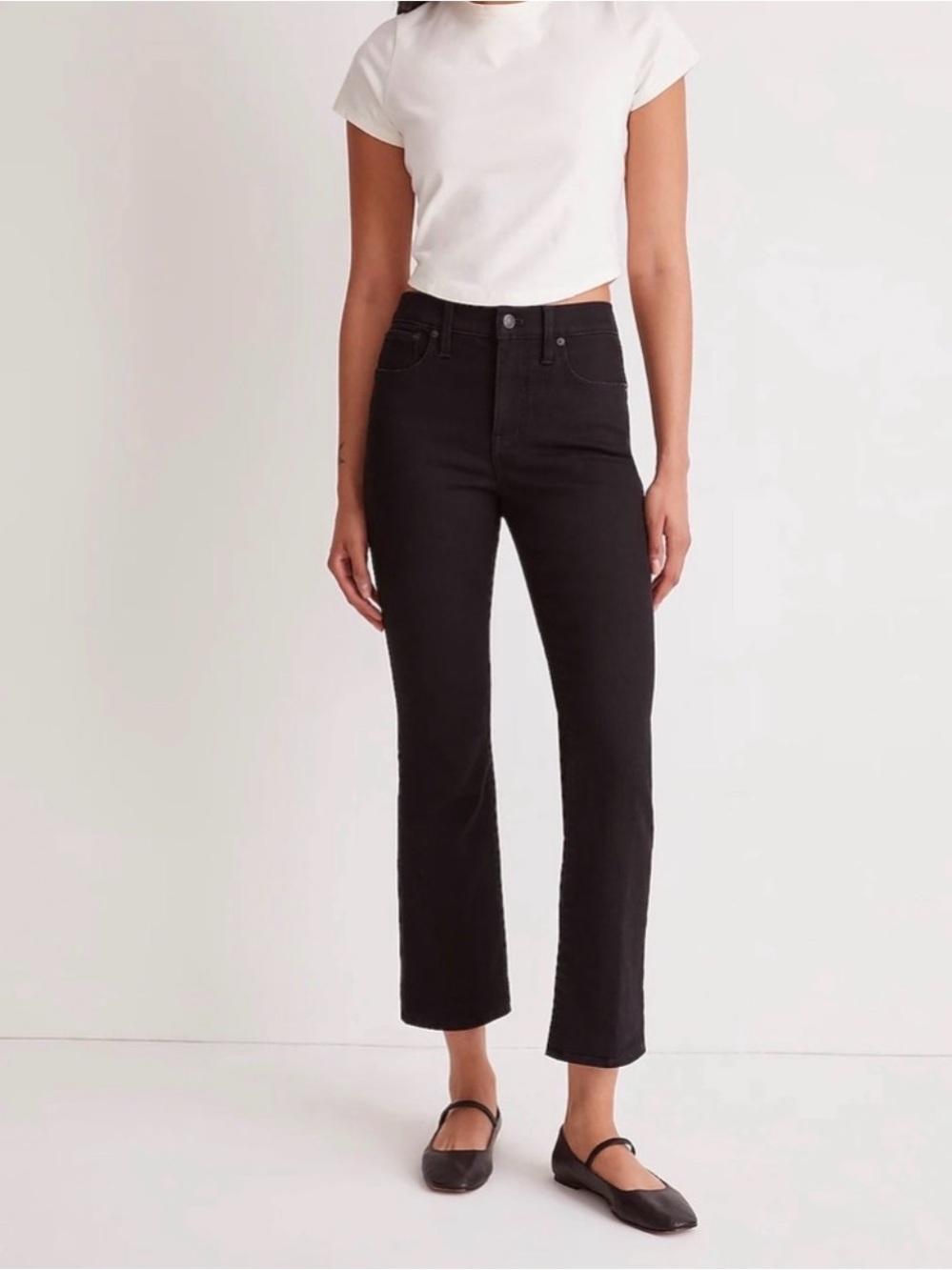 Madewell $138 Petite Kick Out Crop Jeans Black Rinse Wash 25P Super Stretch